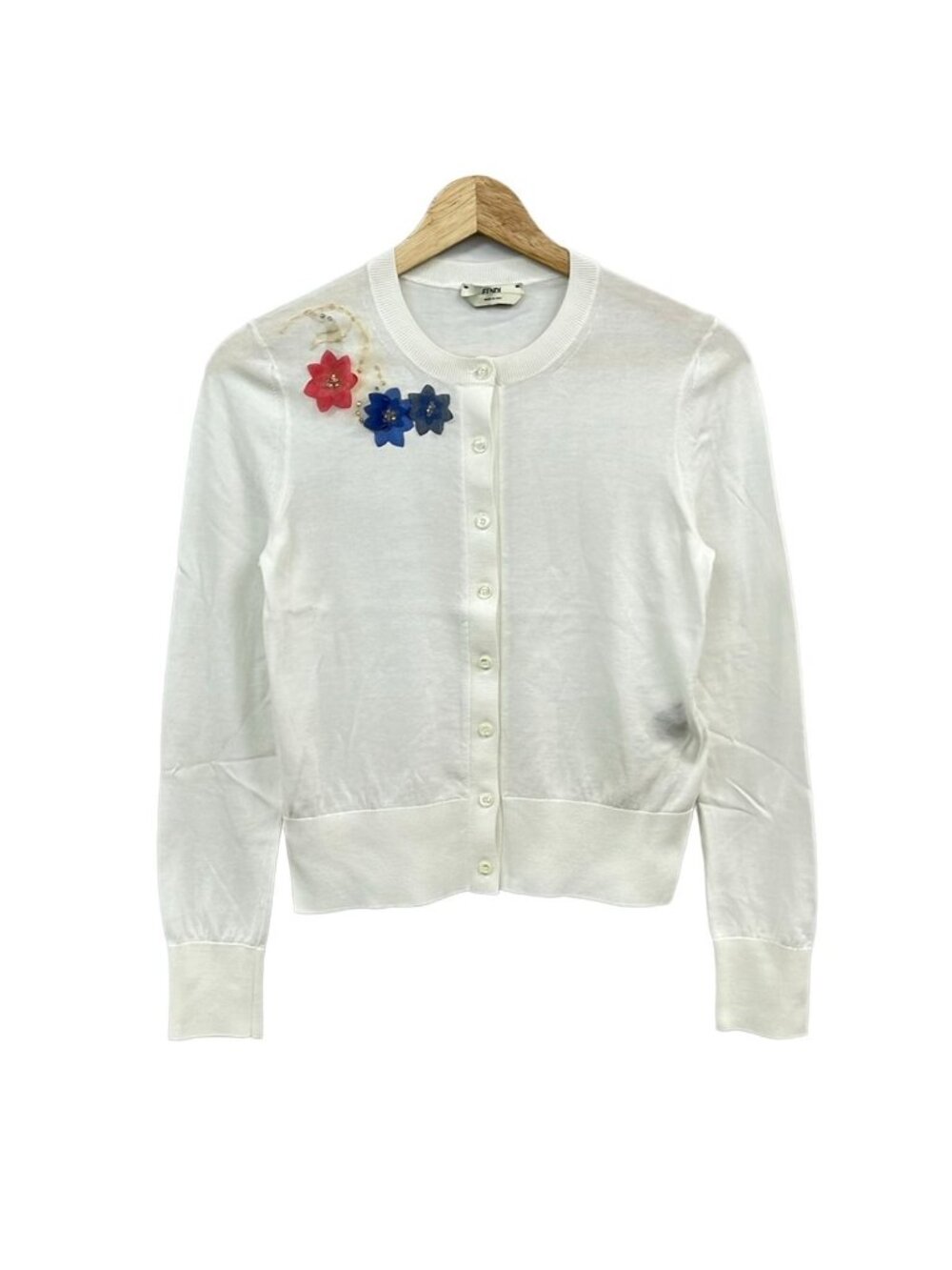 Fendi Cardigan 36 S White Long Sleeve Beads Flower
